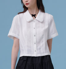 將圖片載入圖庫檢視器 Lara Top / Lara 是個比利時女孩短版細節襯衫 白色蕾絲