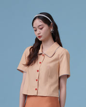 將圖片載入圖庫檢視器 Lara Top / Lara 是個比利時女孩短版細節襯衫 印花 粉橘