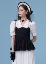 將圖片載入圖庫檢視器 Erika Top / Erika 是嬌小可愛的東京女孩 怦然綁帶質感上衣 黑色 白色
